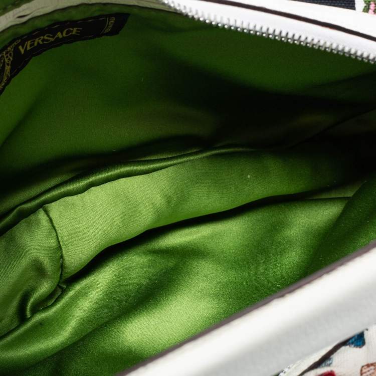 Pre Owned Versace White/Black Printed Canvas,and Leather Shoulder Bag
