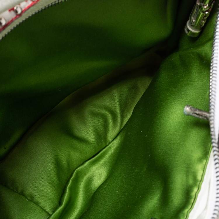 Pre Owned Versace White/Black Printed Canvas,and Leather Shoulder Bag