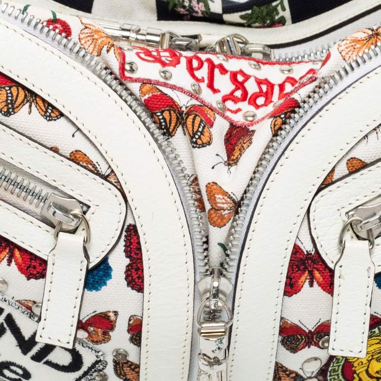 Pre Owned Versace White/Black Printed Canvas,and Leather Shoulder Bag