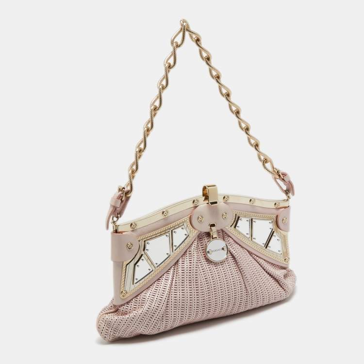 Pre Owned Versace Pink Fabric Mirror Frame Chain Shoulder Bag