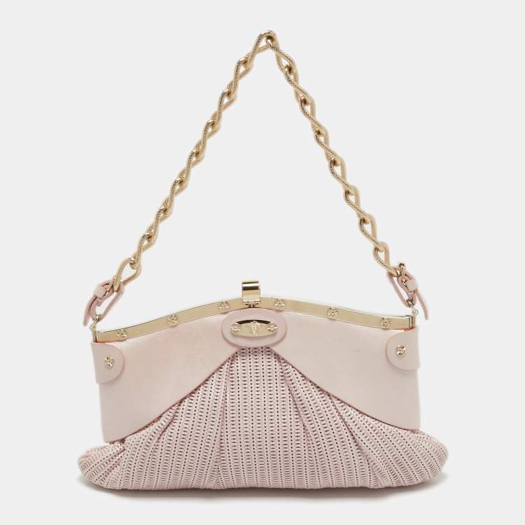 Pre Owned Versace Pink Fabric Mirror Frame Chain Shoulder Bag