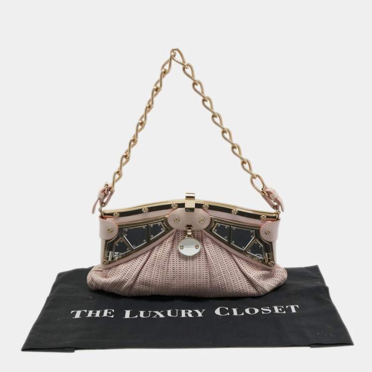 Pre Owned Versace Pink Fabric Mirror Frame Chain Shoulder Bag