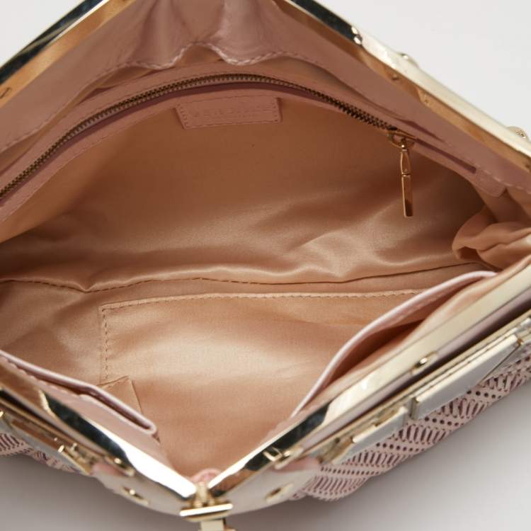 Pre Owned Versace Pink Fabric Mirror Frame Chain Shoulder Bag