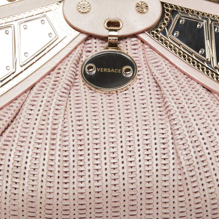 Pre Owned Versace Pink Fabric Mirror Frame Chain Shoulder Bag