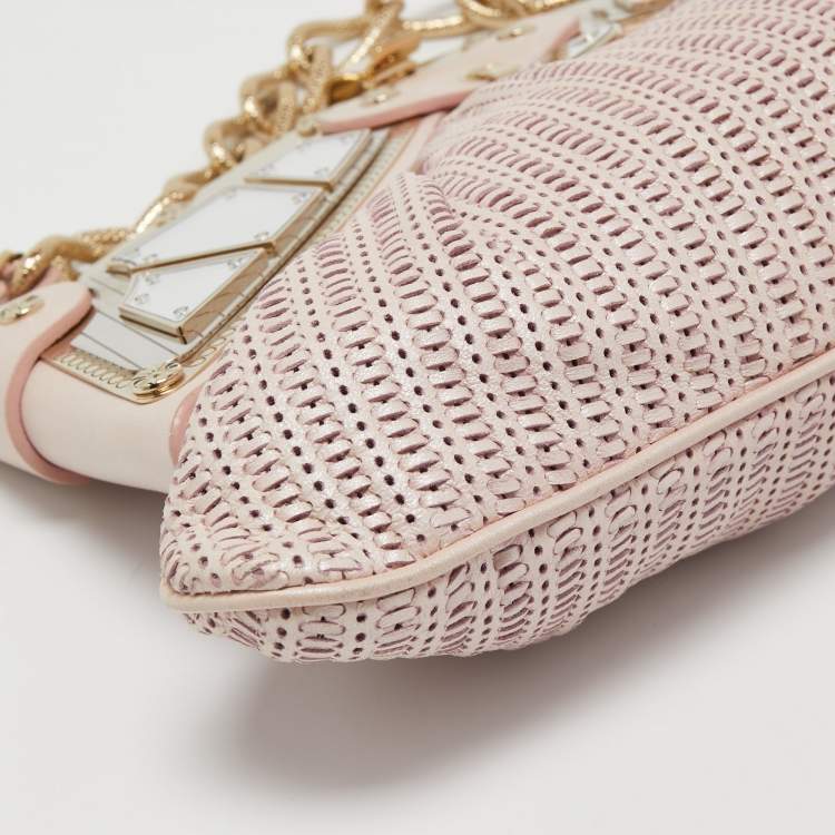 Pre Owned Versace Pink Fabric Mirror Frame Chain Shoulder Bag