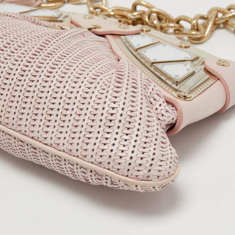 Pre Owned Versace Pink Fabric Mirror Frame Chain Shoulder Bag