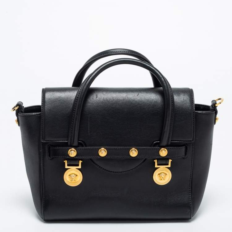 Pre Owned Versace Black Leather Medusa Medallion Tote