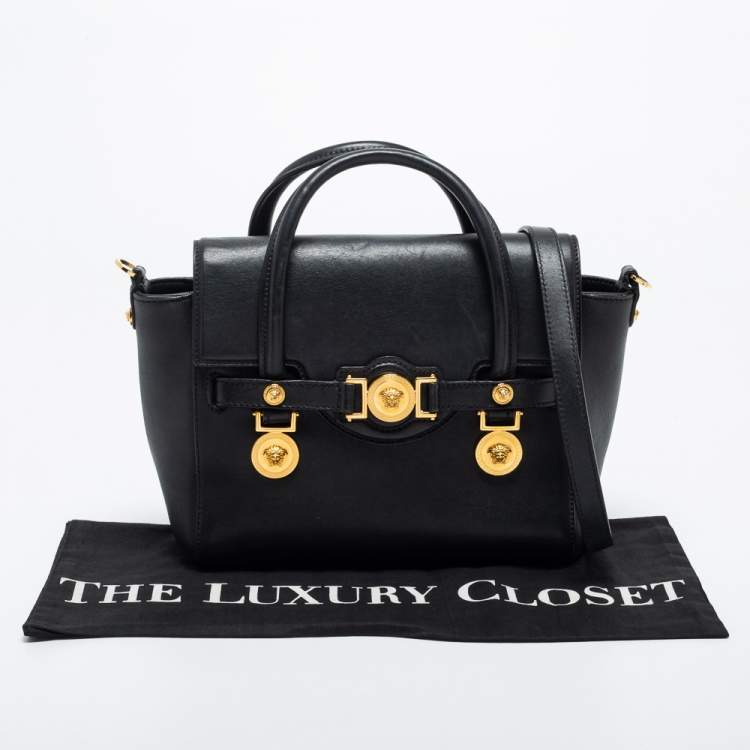 Pre Owned Versace Black Leather Medusa Medallion Tote