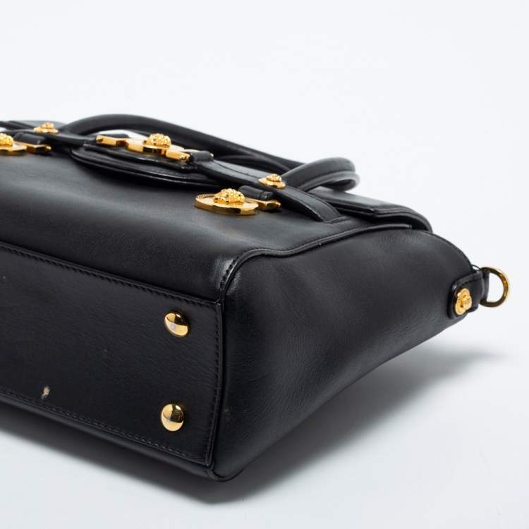 Pre Owned Versace Black Leather Medusa Medallion Tote