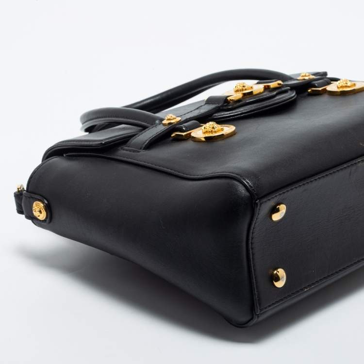 Pre Owned Versace Black Leather Medusa Medallion Tote