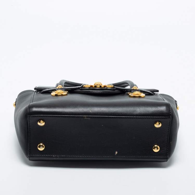 Pre Owned Versace Black Leather Medusa Medallion Tote