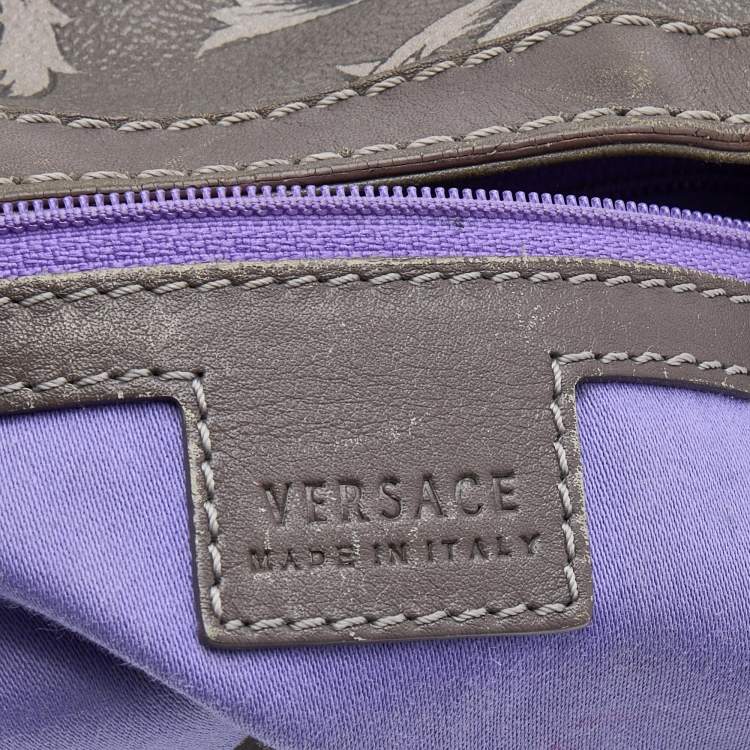 Pre Owned Versace Grey Leather Majolica Print Medusa Hobo