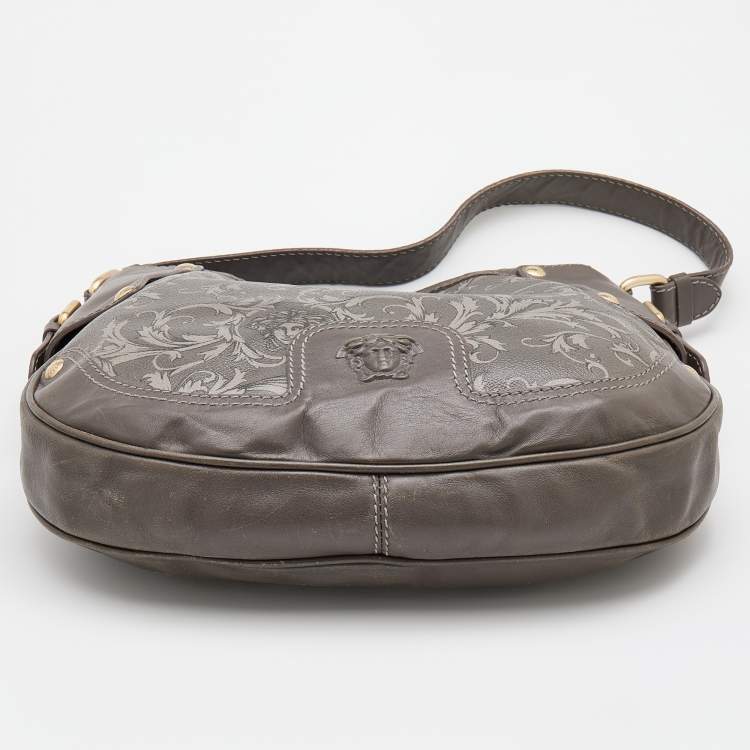 Pre Owned Versace Grey Leather Majolica Print Medusa Hobo