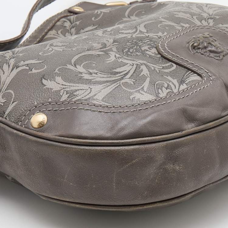 Pre Owned Versace Grey Leather Majolica Print Medusa Hobo