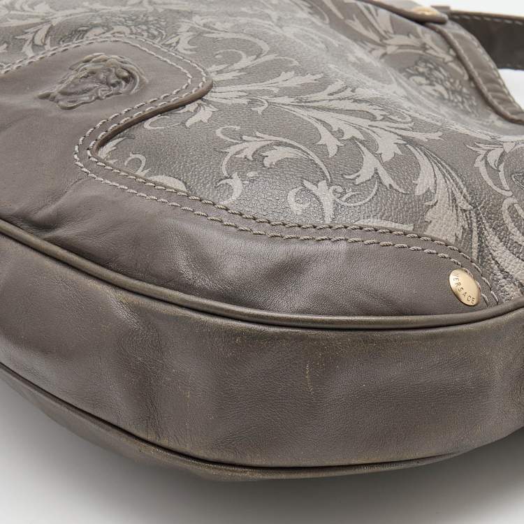 Pre Owned Versace Grey Leather Majolica Print Medusa Hobo
