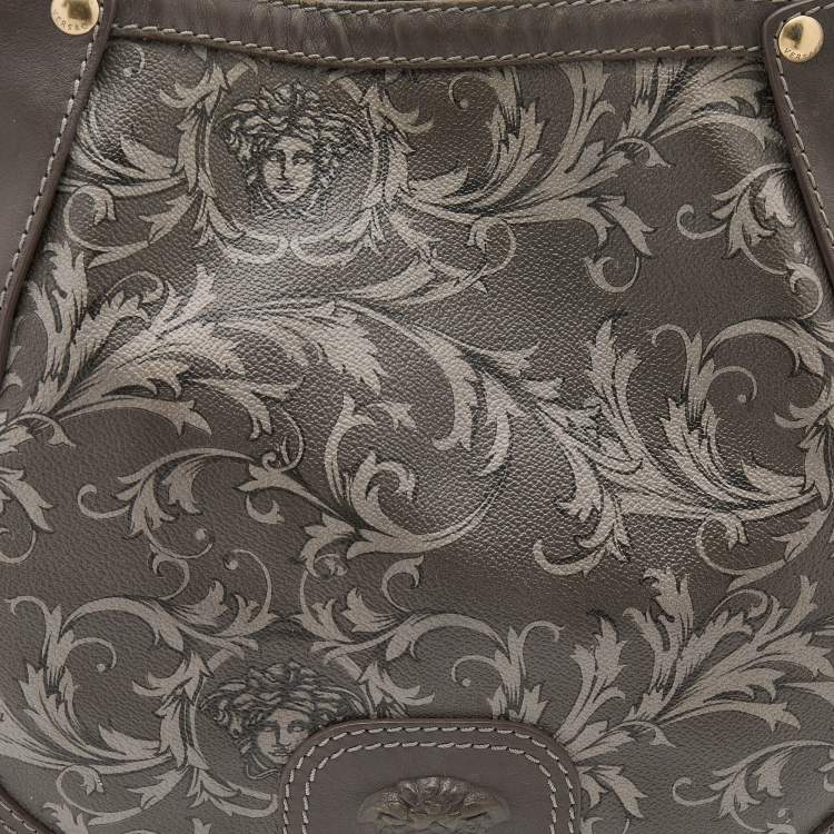 Pre Owned Versace Grey Leather Majolica Print Medusa Hobo