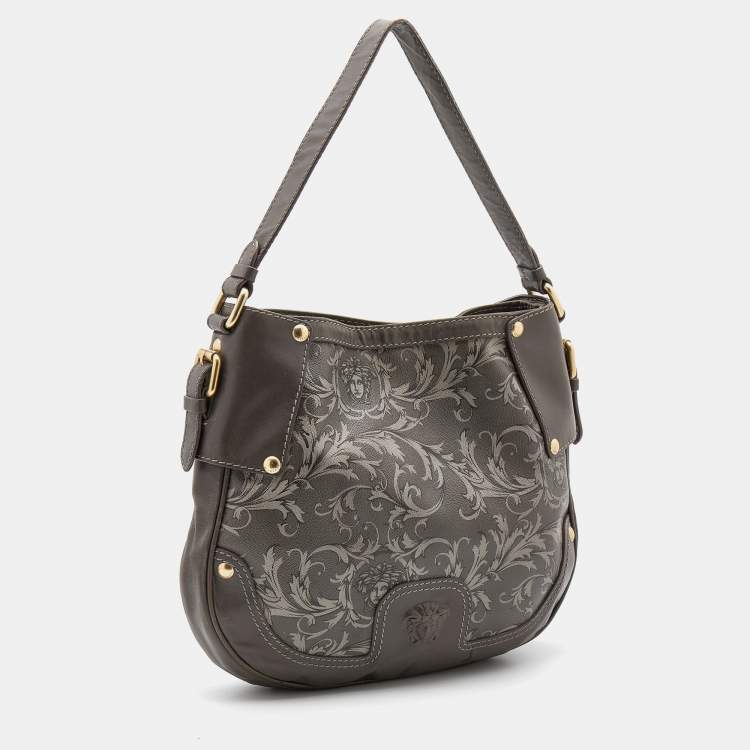 Pre Owned Versace Grey Leather Majolica Print Medusa Hobo