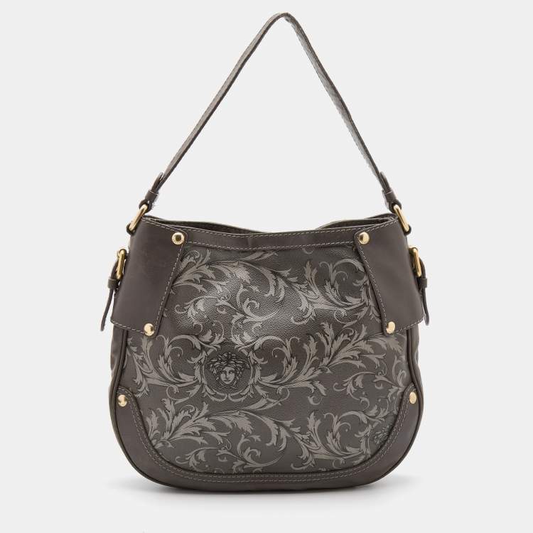 Pre Owned Versace Grey Leather Majolica Print Medusa Hobo