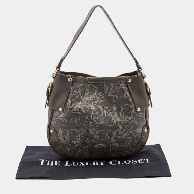 Pre Owned Versace Grey Leather Majolica Print Medusa Hobo