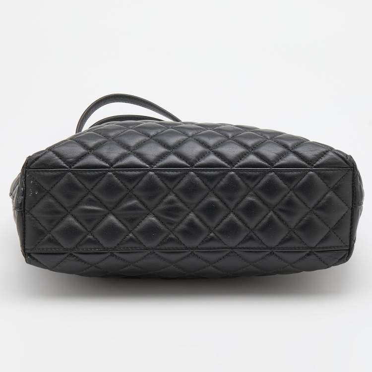 Pre Owned Versace Black Quilted Leather Medusa Tote