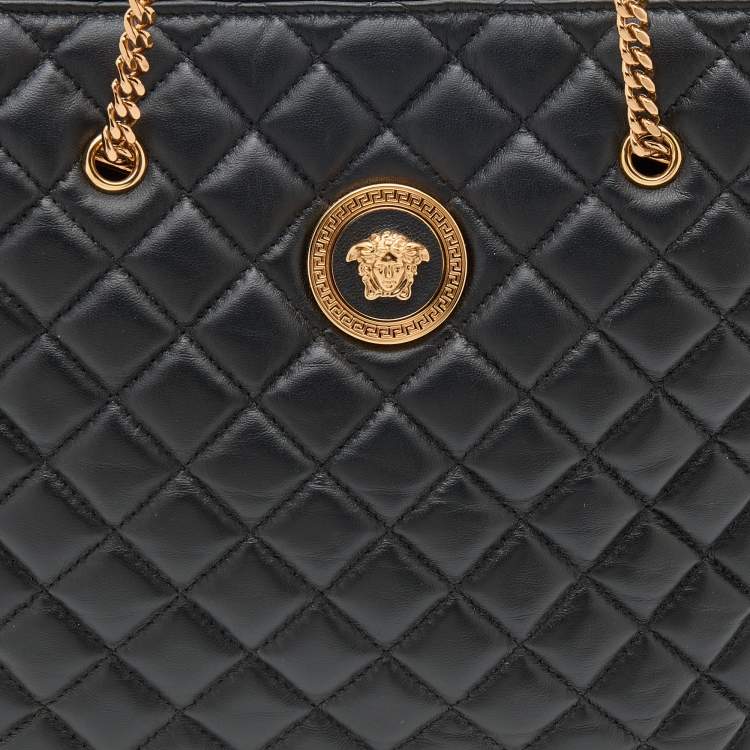 Pre Owned Versace Black Quilted Leather Medusa Tote