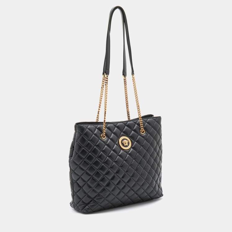 Pre Owned Versace Black Quilted Leather Medusa Tote
