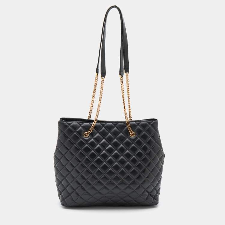 Pre Owned Versace Black Quilted Leather Medusa Tote