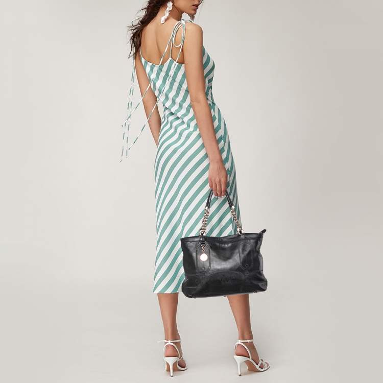 Pre Owned Versace Black Leather Tote