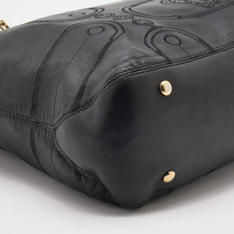 Pre Owned Versace Black Leather Tote