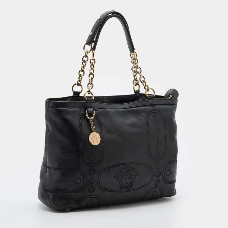 Pre Owned Versace Black Leather Tote