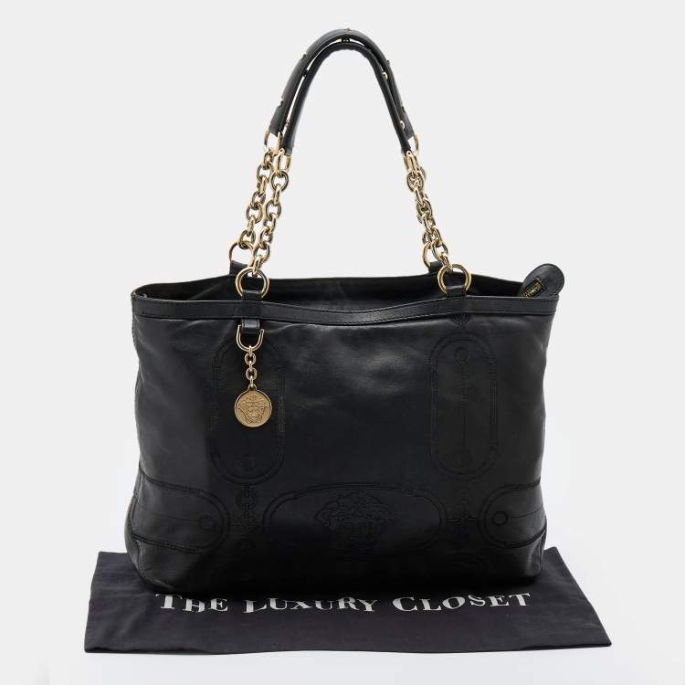 Pre Owned Versace Black Leather Tote