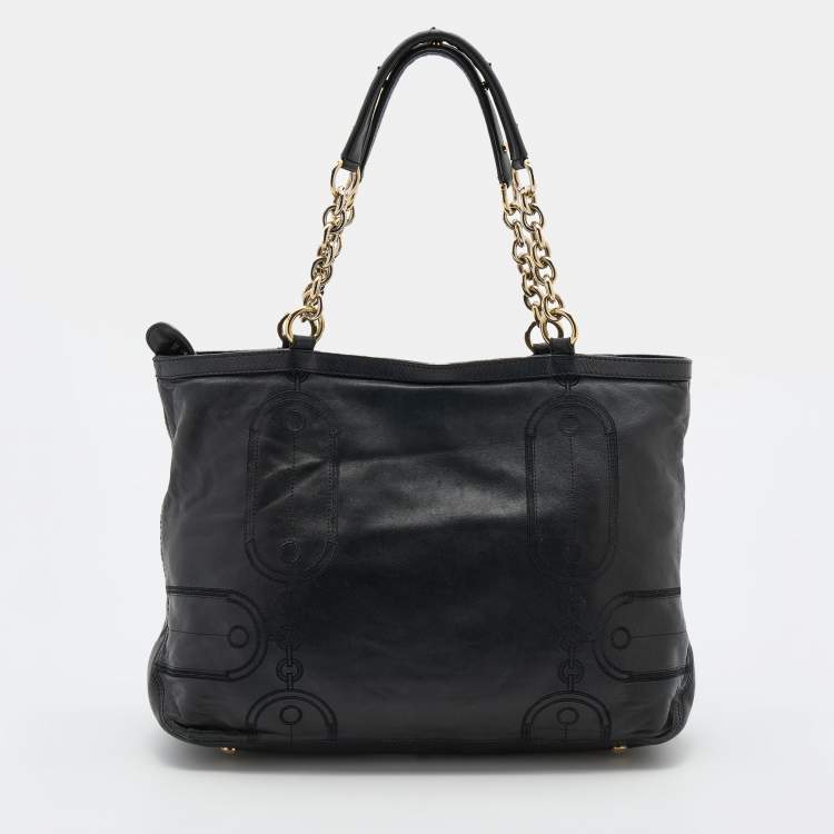 Pre Owned Versace Black Leather Tote