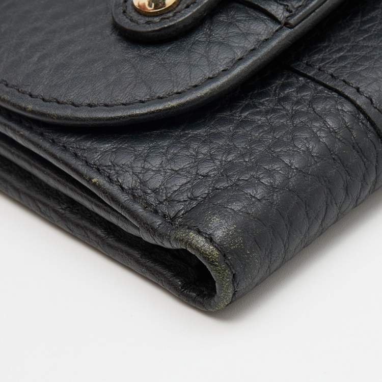 Pre Owned Versace Black Leather French Compact Wallet