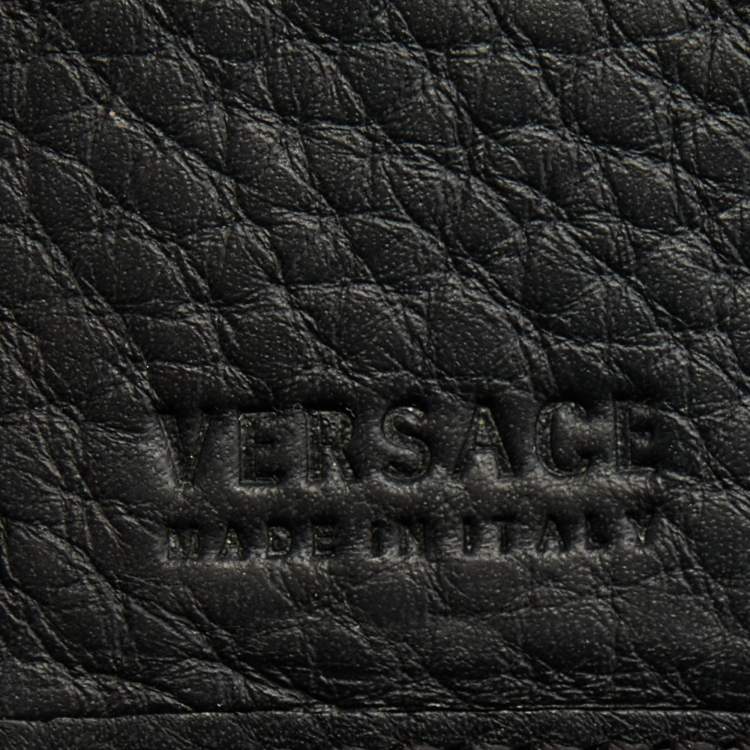 Pre Owned Versace Black Leather French Compact Wallet
