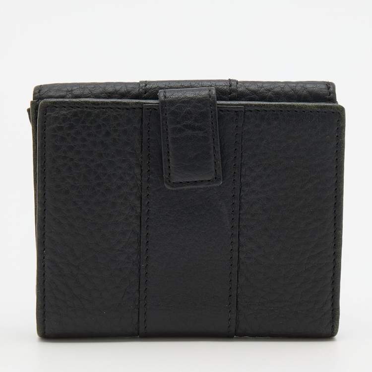 Pre Owned Versace Black Leather French Compact Wallet