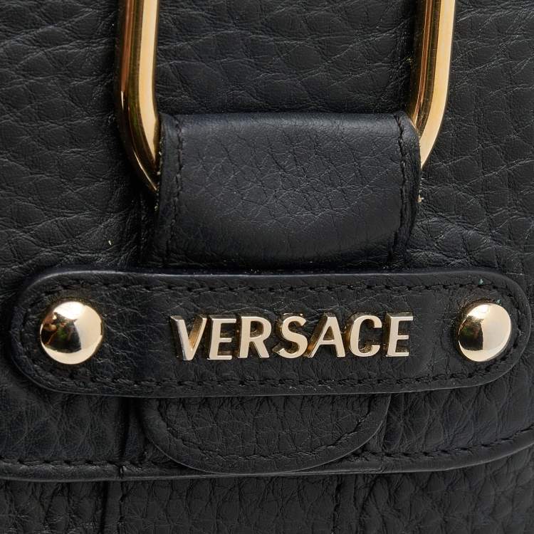 Pre Owned Versace Black Leather French Compact Wallet