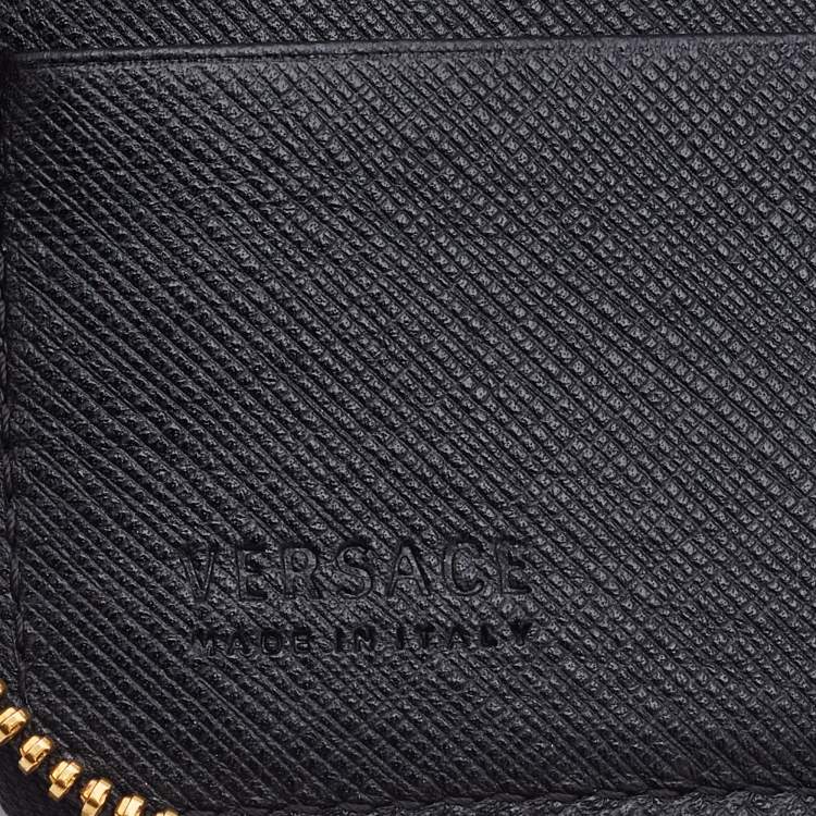 مملوكة مسبقًا Versace Black Leather Embellished Zip Around Bifold Wallet