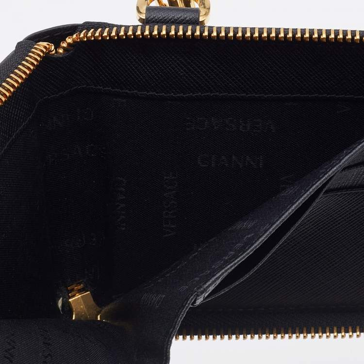 مملوكة مسبقًا Versace Black Leather Embellished Zip Around Bifold Wallet