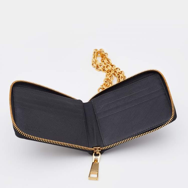 مملوكة مسبقًا Versace Black Leather Embellished Zip Around Bifold Wallet