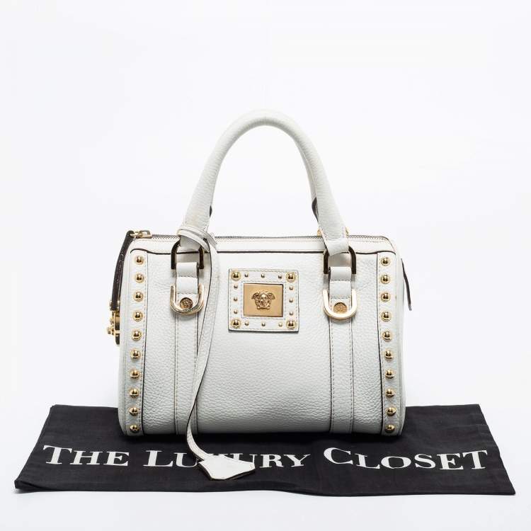 Pre Owned Versace White Leather Small Snap Out Of It Satchel