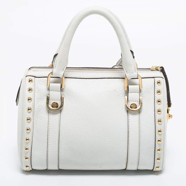 Pre Owned Versace White Leather Small Snap Out Of It Satchel