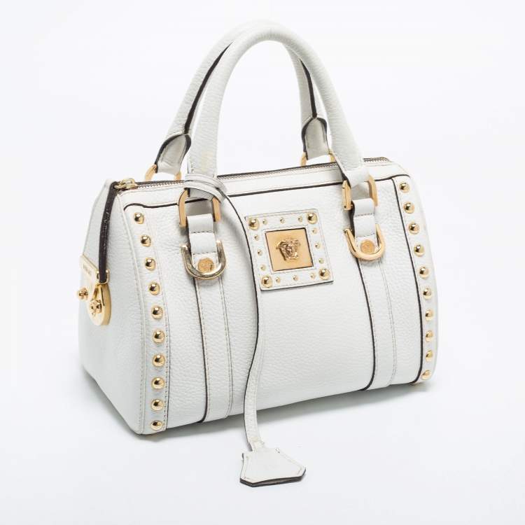 Pre Owned Versace White Leather Small Snap Out Of It Satchel