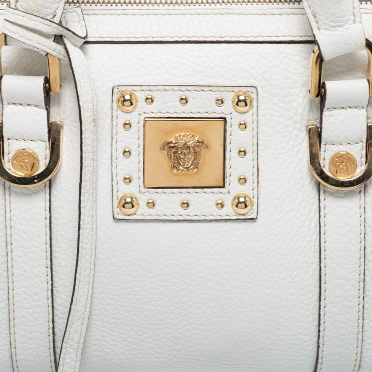 Pre Owned Versace White Leather Small Snap Out Of It Satchel
