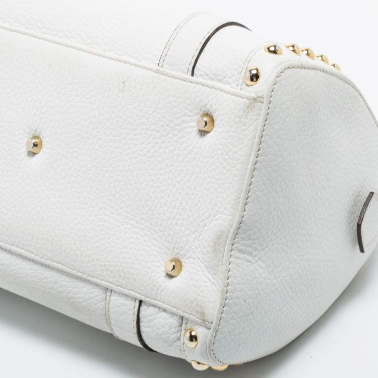 Pre Owned Versace White Leather Small Snap Out Of It Satchel