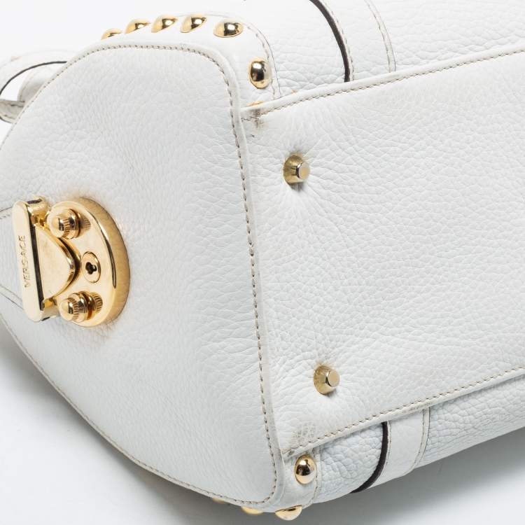 Pre Owned Versace White Leather Small Snap Out Of It Satchel