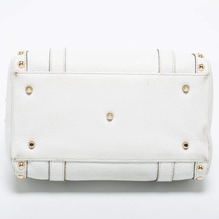 Pre Owned Versace White Leather Small Snap Out Of It Satchel