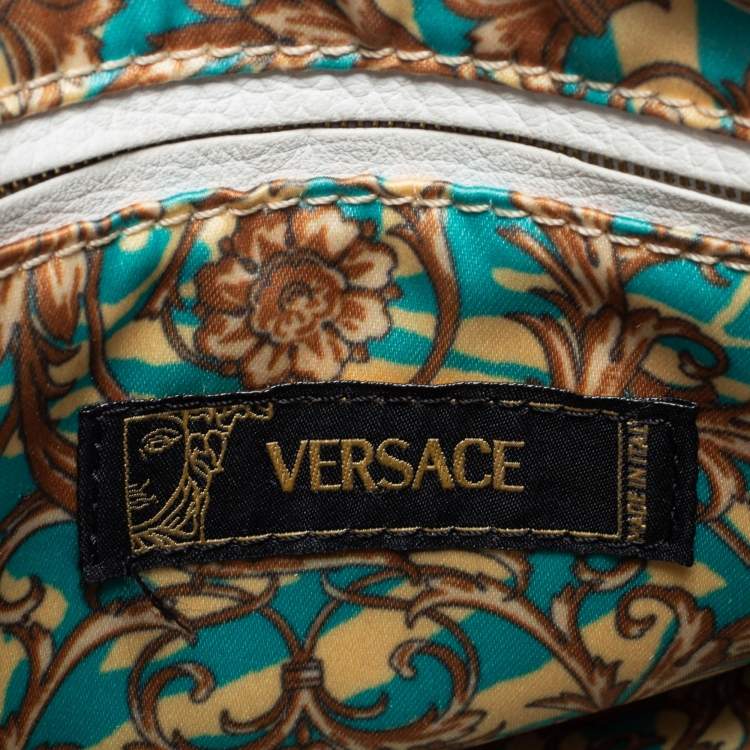 Pre Owned Versace White Leather Small Snap Out Of It Satchel