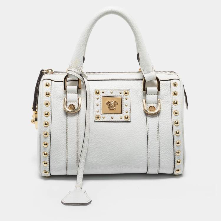 Pre Owned Versace White Leather Small Snap Out Of It Satchel