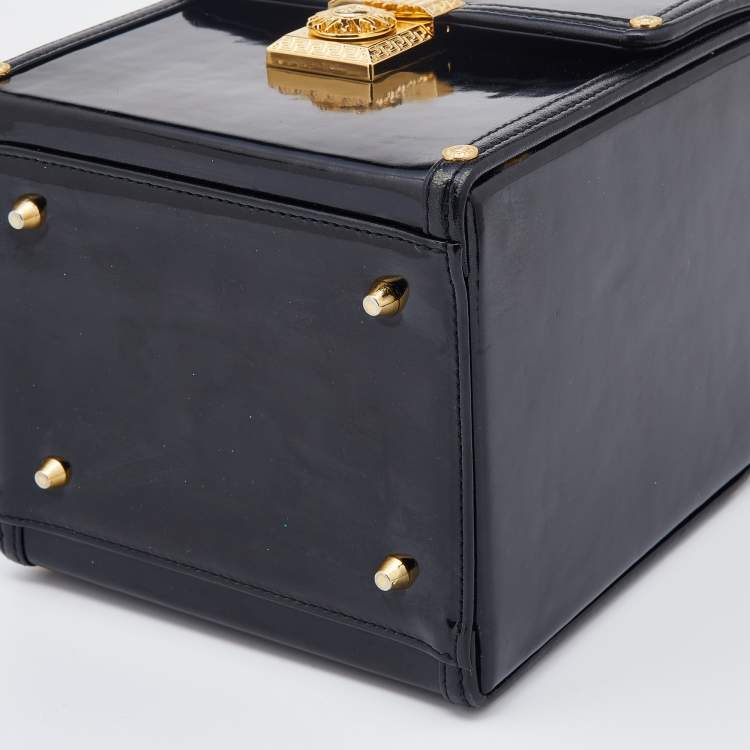 Pre Owned Versace Black Leather Vintage Sun Vanity Box Trunk Handle Bag