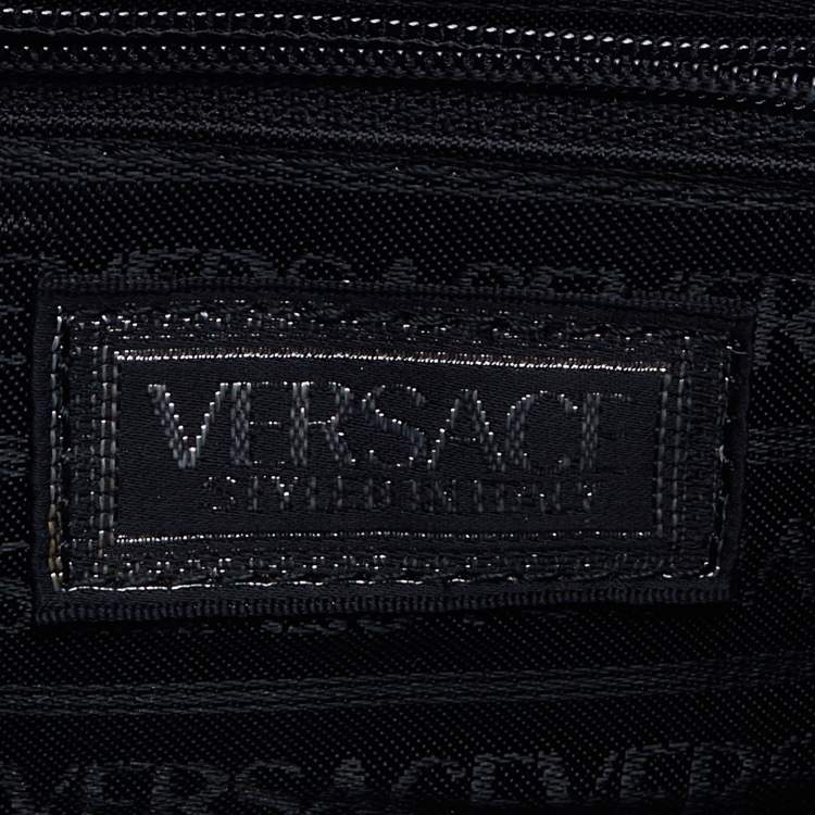 Pre Owned Versace Black Leather Vintage Sun Vanity Box Trunk Handle Bag